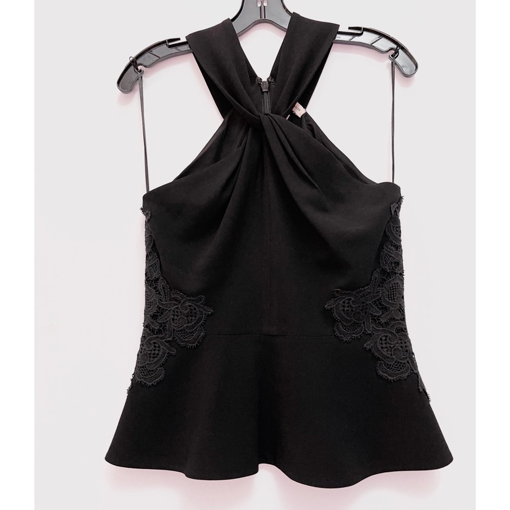 Rebecca Taylor black side lace peplum top Sz 6